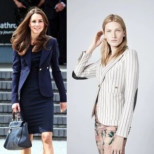 NEW Smythe Duchess Blazer Linen Ivory Stripe Black Leather Elbow Patch Size 4